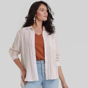 Women's Long Sleeve Relaxed Fit Gauze Button-Down Shirt - Universal Thread XS